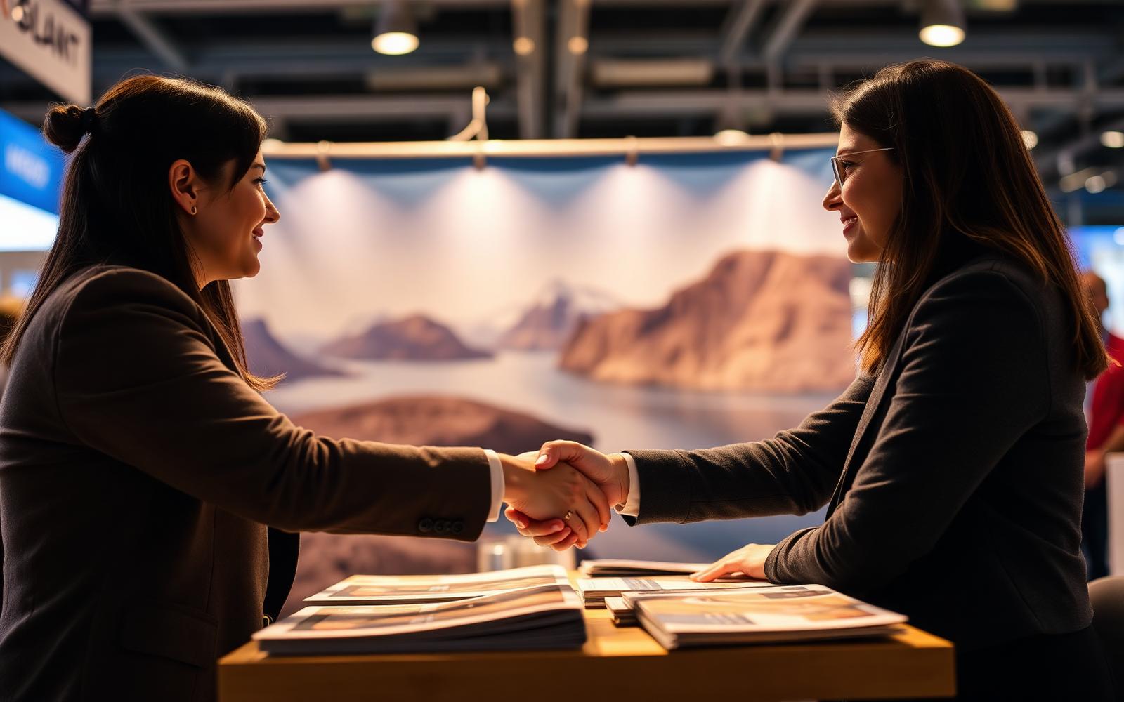 B2B buyer meeting at Iceland travel exhibition booth
